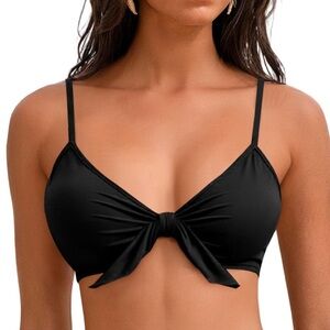 Bikini Top Women’s LARGE Twist Front V Neck Padded Adjustable Straps Black NEW